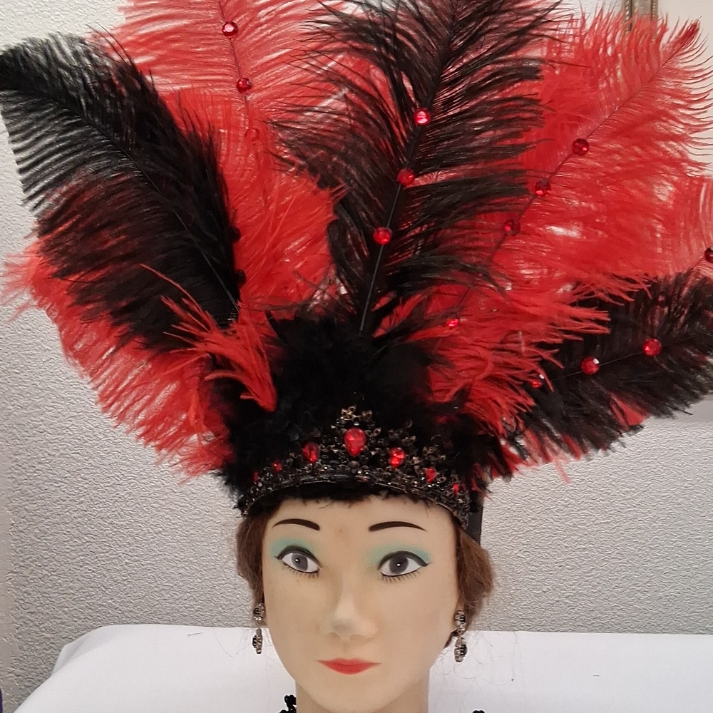 Red and Black Feathered Headpiece